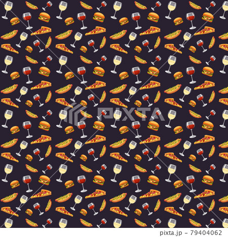 Seamless pattern, different food of different cuisines of the world - Vector 79404062