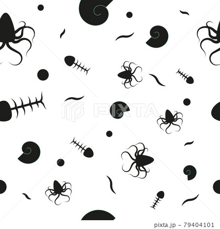 Seamless pattern, seafood on a white background - Vector 79404101