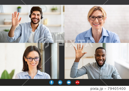 videochat Happy people making online videochat remotely,...の写真素材 [79405400] - PIXTA