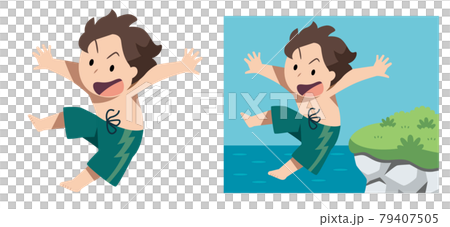 海と崖と子供のイラスト素材 海と崖と子供のイラスト素材 79407505