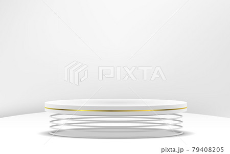 white cylinder podium in the white studio room 79408205