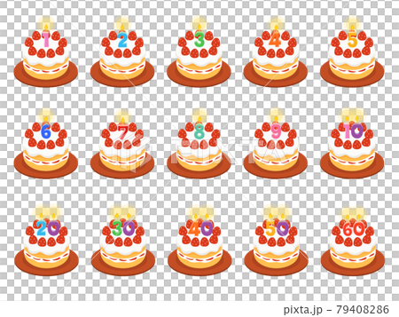 数字のキャンドルと誕生日ケーキのイラストセット 79408286