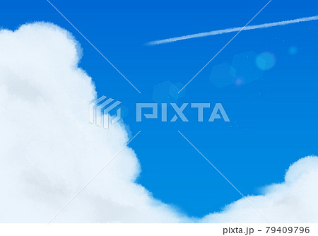 青空と入道雲と飛行機雲のイラスト素材