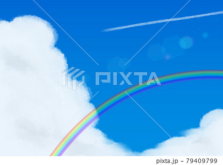 青空と入道雲と飛行機雲と虹のイラスト素材