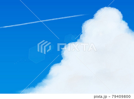 青空と入道雲と飛行機雲のイラスト素材
