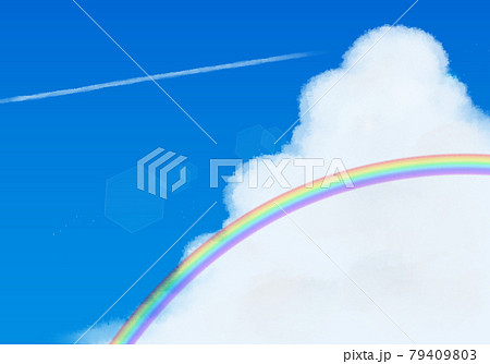 青空と入道雲と飛行機雲と虹のイラスト素材