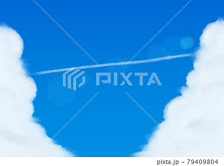 青空と入道雲と飛行機雲のイラスト素材