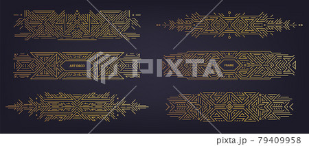 Vector set of art deco linear dividers, borders, frames, decorative design elements. Creative geometric abstract templates in classic retro style of 1920s. Use for packaging, ad, as banner 79409958