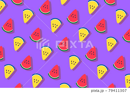 赤と黄 可愛いスイカ パターン 背景紫のイラスト素材 赤と黄 可愛いスイカ パターン 背景紫のイラスト素材