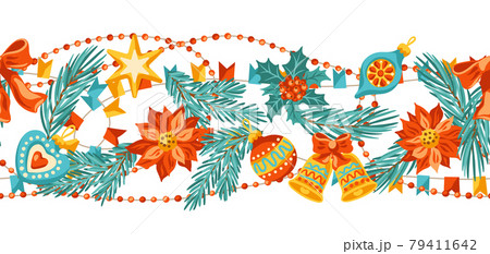Merry Christmas seamless pattern. Holiday background in vintage style. Merry Christmas seamless pattern. Holiday background in vintage style. 79411642
