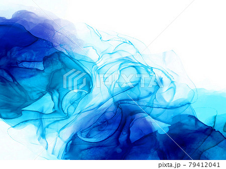背景 テクスチャ アルコールインク 水彩 アート ラメ グリッター 金粉 青 エメラルドブルーの写真素材