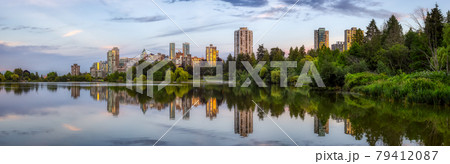 View of Lost Lagoon in famous Stanley Park in a modern city View of Lost Lagoon in famous Stanley Park in a modern city 79412087