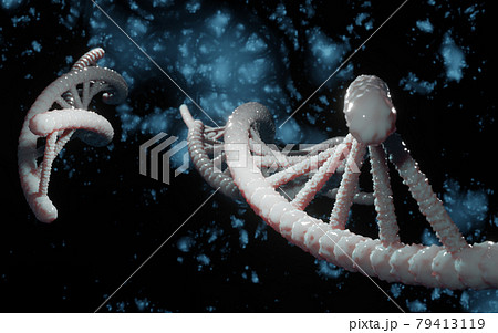 DNA structure, abstract helix molecule plexus on isolated dark blue background. Medical science, genetic biotechnology, gene cell evolution, chemistry biology, futuristic genome 3d illustration 79413119