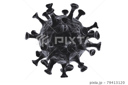 Coronavirus COVID-19 black bacteria or sars pathogen cell. Medical research or pandemic prevention banner with microscopic disease image. Virus on isolated white background. Realistic 3d illustration 79413120