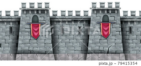 Stone castle wall seamless background, medieval city brick fortification tower, standard, loophole Stone castle wall seamless background, medieval city brick fortification tower, standard, loophole 79415354