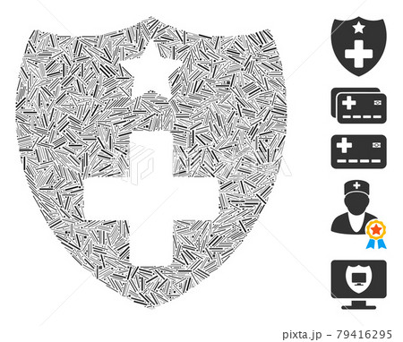Linear Medical Insurance Shield Icon Vector Mosaic 79416295