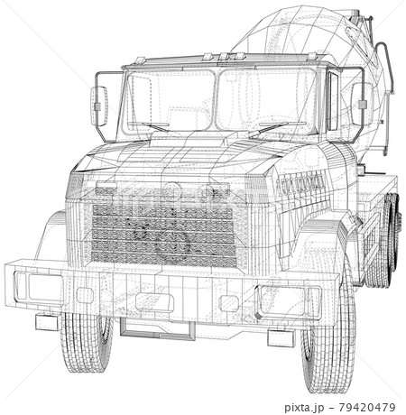 Construction machine. Concrete Mixer Truck. EPS10 format. Wire-frame Vector created of 3d 79420479