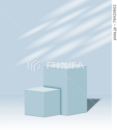 3d pastel blue podium with beautiful lights and shadows. blank stand display or showing product 79420602