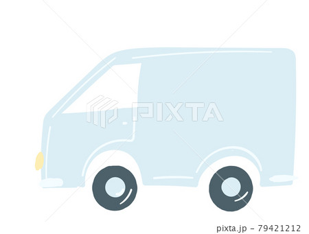 lorry van in blue. isolated car. hand drawn cartoon style, vector illustration. transportation of goods by van. 79421212