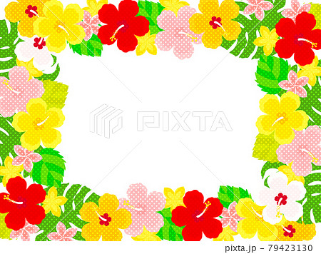 カラフルなハイビスカスとプルメリアのイラスト背景のイラスト素材