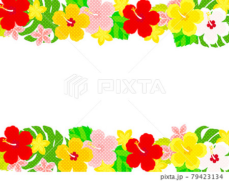 カラフルなハイビスカスとプルメリアのイラスト背景のイラスト素材