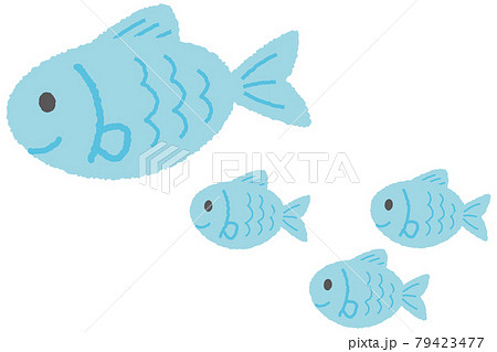 シンプルで可愛いクレヨンタッチの魚の親子のイラスト シンプルで可愛いクレヨンタッチの魚の親子のイラスト 79423477