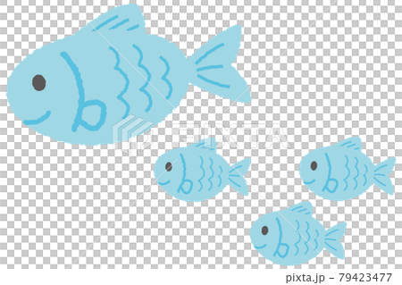 シンプルで可愛いクレヨンタッチの魚の親子のイラスト シンプルで可愛いクレヨンタッチの魚の親子のイラスト 79423477