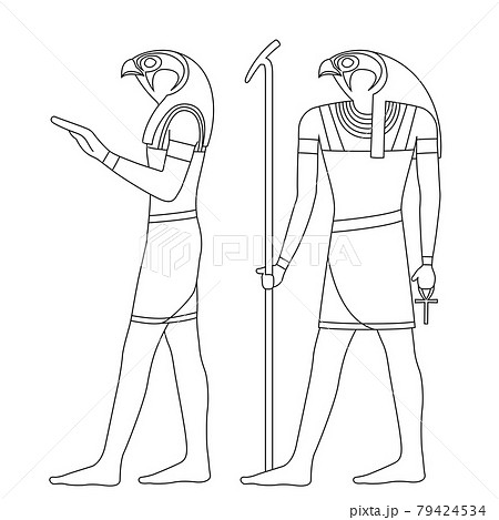 エジプトの神 ホルス のイラストセット 白背景 線画 ベクター 切り抜き のイラスト素材