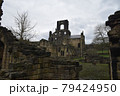 Beautiful landscape of the Kirkstall Abbey ruins, Leeds, England; taken in a rainy day of 2 April 2018 79424950