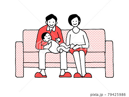 ソファに座る仲良し家族のイラスト素材