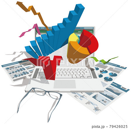 グラフ 統計 表計算ソフト ノートパソコン ベクターイラスト切抜のイラスト素材 グラフ 統計 表計算ソフト ノートパソコン ベクターイラスト切抜のイラスト素材