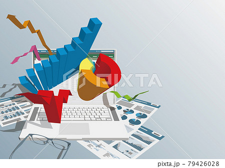 グラフ 統計 表計算ソフト ノートパソコン ベクターイラスト横 グラフ 統計 表計算ソフト ノートパソコン ベクターイラスト横 79426028