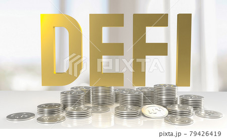 gold Defibrillates word and silver coins for business or crypto currency concept 3d rendering. 79426419