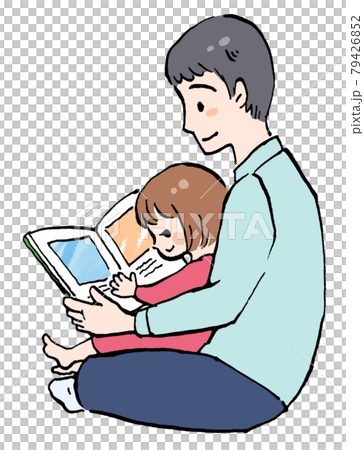 Illustration of a dad and a girl reading a picture book 79426852