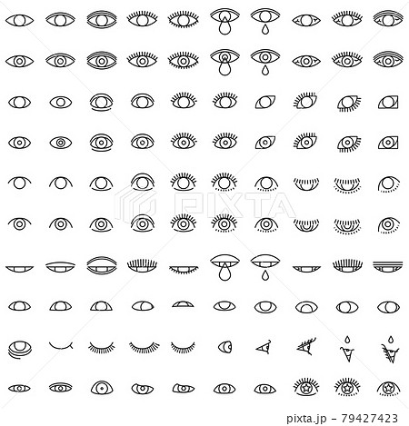 シンプルな線画の目のバリエーション アイコンセット ベクター 線 のイラスト素材