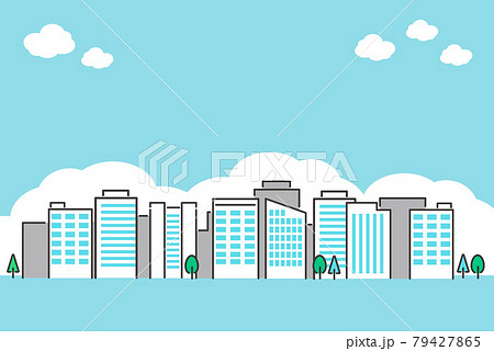 シンプルでかわいいビル街のベクターイラスト素材 雲 風景のイラスト素材