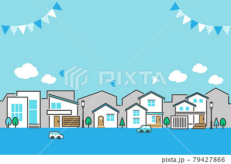 シンプルでかわいい街並みのベクターイラスト素材／家／住まい 79427866