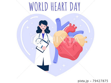 World Heart Day Illustration To Make People Aware The Importance Of Health, Care And Prevention Various Diseases. Flat Design Background Template 79427875