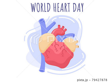 World Heart Day Illustration To Make People Aware The Importance Of Health, Care And Prevention Various Diseases. Flat Design Background Template 79427878
