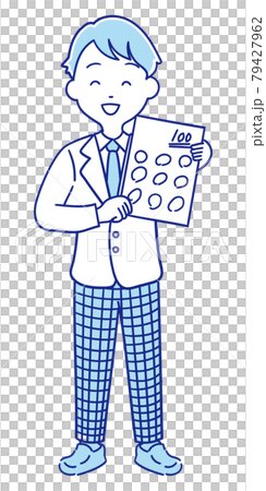 テストで100点を採って喜ぶブレザーの制服を着た男子中高生 79427962