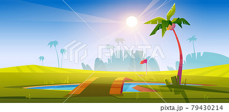 Golf course with green grass and pond Golf course with green grass and pond 79430214