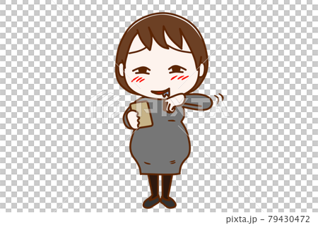 ＜全身・正面＞スマホを見ながらじゅるりとよだれを垂らして拭う妊婦 79430472
