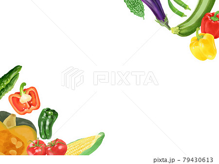 水彩タッチ夏野菜の背景フレーム のイラスト素材