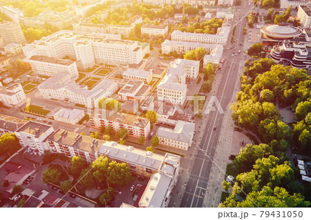 Aerial view of city residential district at sunset 79431050