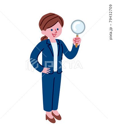 虫眼鏡を持っている女性のイラスト 79432709