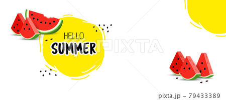 Summer banner. With juicy watermelon slices and a place for the text. Yellow sun. Summer banner. With juicy watermelon slices and a place for the text. Yellow sun. 79433389