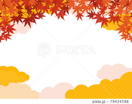 和風 モミジと雲のフレーム素材 横向き のイラスト素材