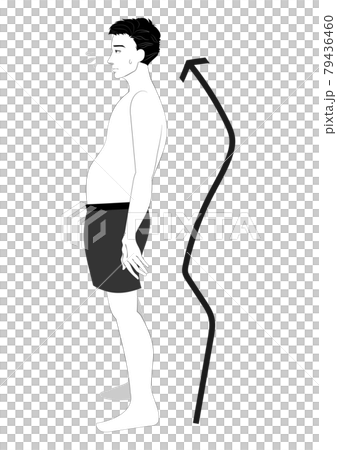 猫背の男性の横姿イラスト 白黒のイラスト素材