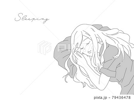 シンプルな線画女性の睡眠中イラストのイラスト素材