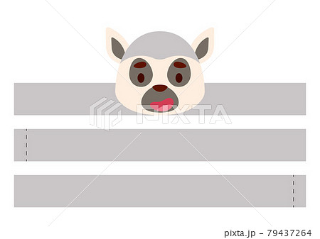 Printable lemur paper crown. Diy cut party ribbon template for birthday, christmas, baby shower. Fun accessory for entertainment. Print, cut and glue. Vector stock illustration. 79437264